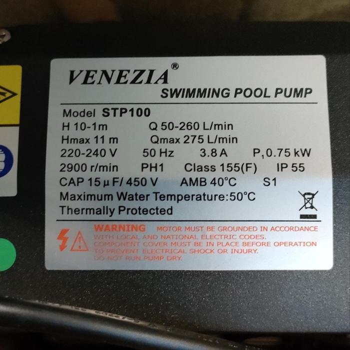 POMPA KOLAM RENANG VENEZIA STP 100 VENEZIA SWIMMING POOL PUMP 1 HP POMPA VENEZIA 1 HP STP 100