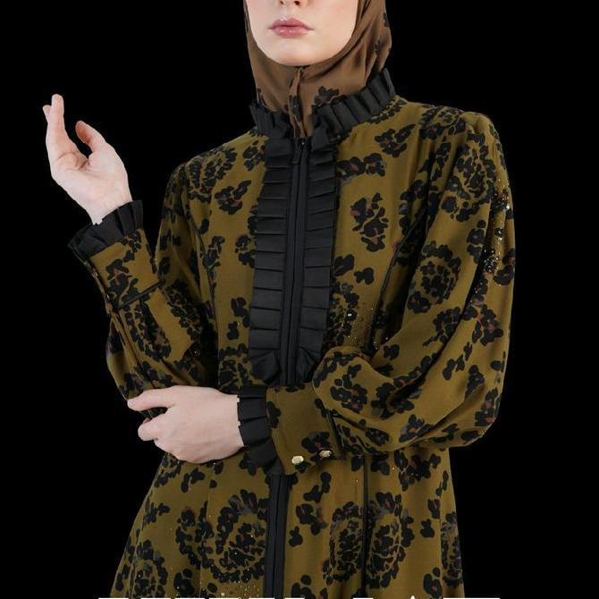 Murah Abaya hikmat&scraf A4125 Olive & White Non COD
