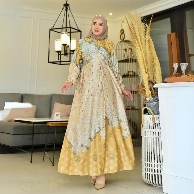 Murah Gamis BERLINN Bahan Silk Premium Motif Bunga Premium Fashion Muslim Kekinian Murah Bisa Jumbo 