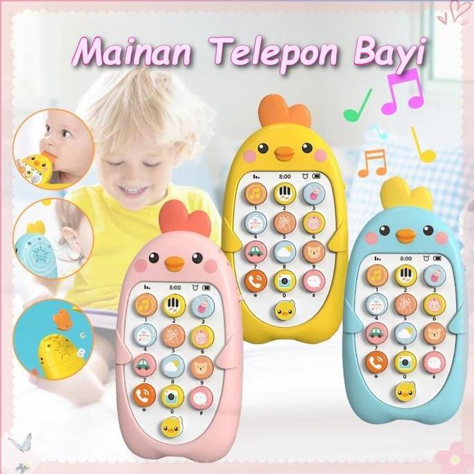 CROWHEAY Mainan Telepon Musik Anak Ayam / Mainan Telepon Bayi Untuk Tumbuh Gigi / Mainan Telepon Bay