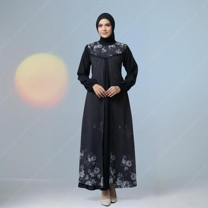 Murah [Lamarema] Baju gamis printing wanita kekinian LM 090 - Dress abaya warna putih dan hitam terb