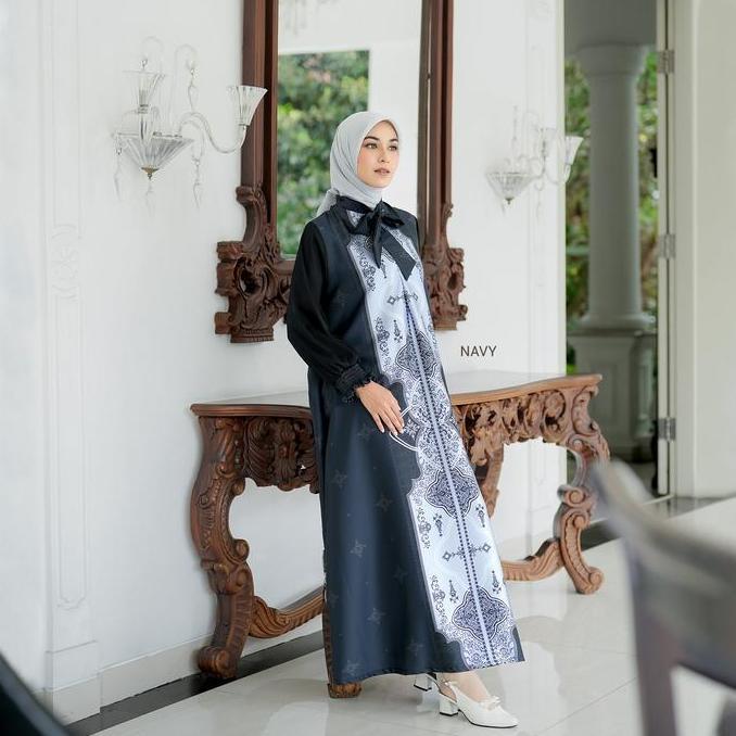 Gamis Silk Terbaru Motif Elegan Mix Tulle Dress Lebaran Busui Frendly - Melisa Series (TERBAIK) (TER