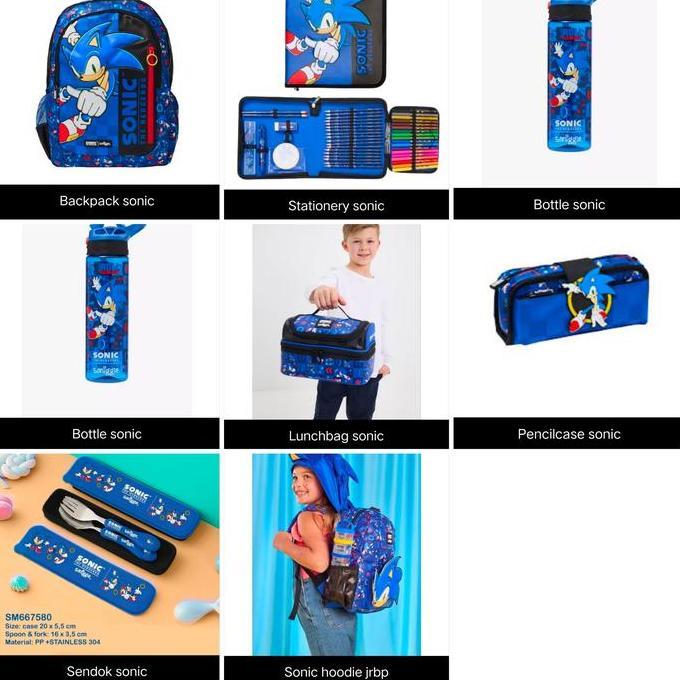 Sonic The Hedgehog Smiggle Backpack, Botol, LunchBag, Stationery, Hodi