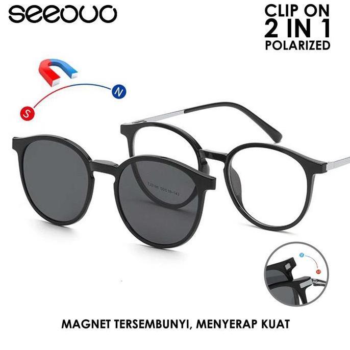 Seeouo Frame Kacamata ClipOn 2in1 Polarized Model Oval TR90+Metal 2186 (TERBAIK) (TERBARU) (TERMURAH