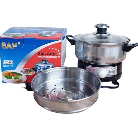 PROMO - SAP Panci Listrik ESMC-2500 Stainless Steel 2.5 Liter 300 Watt Kapasitas Besar Ringkas & Rin
