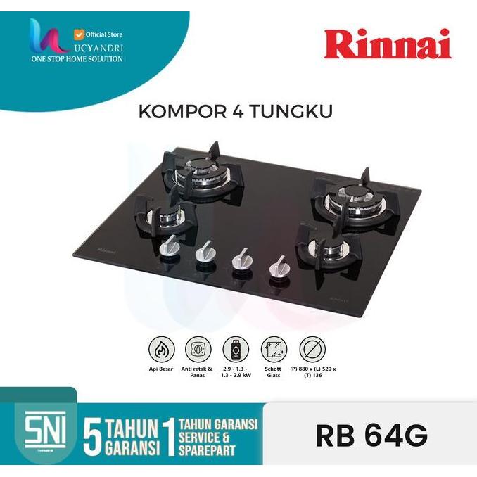 RINNAI RB-64G Kompor Gas Tanam 4 Tungku (Garansi Resmi) RB 64 G ORI