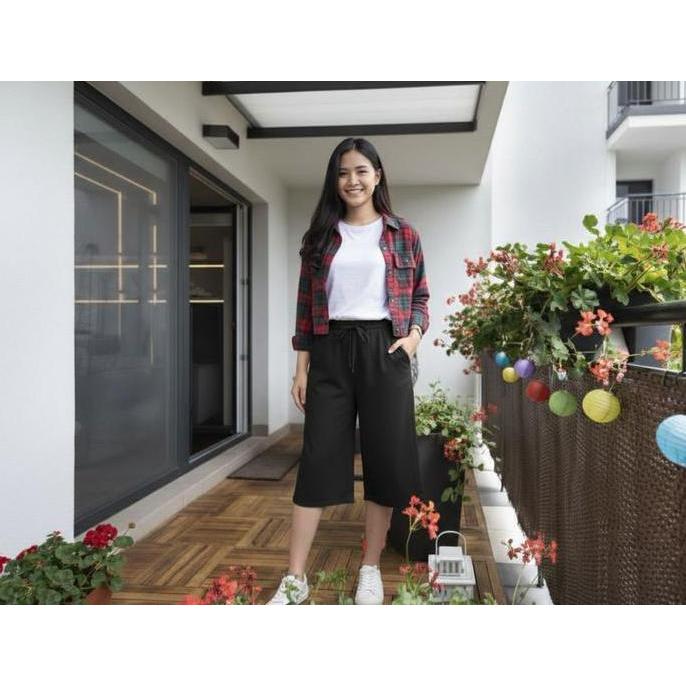 NHM Celana Pendek Wanita Model Kulot 7/8 Cringkel Jumbo Bahan Premium Tebal Adem Muat Sampai BB 80 C