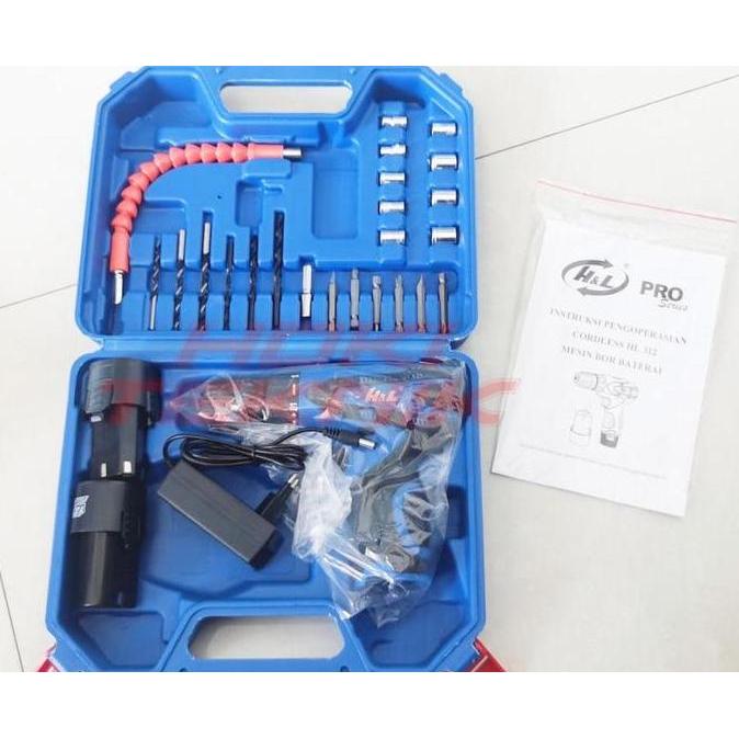 Terjangkau H&L 312 Mesin Bor Cordless Drill Baterai 12V Bor Charger Cas Hl 312