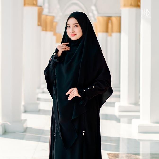 Hijaberlin - Maryam Dress Black Set Khimar FK Mazen Anti UV Gamis Syar'i Premium Haji & Umroh untuk 