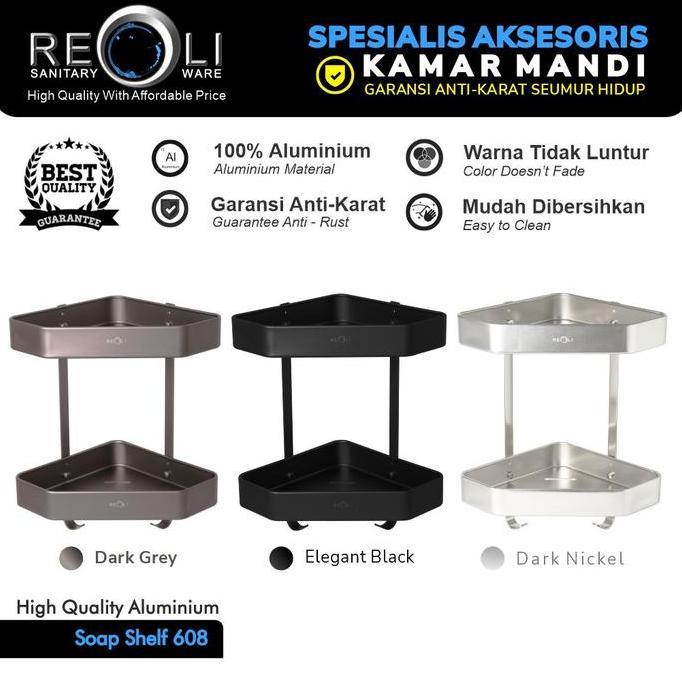 NEW Rak Sabun Sudut Siku 2 susun Aluminium Hitam Black Chrome Dark Nickel Stainless Dark Grey Gray A