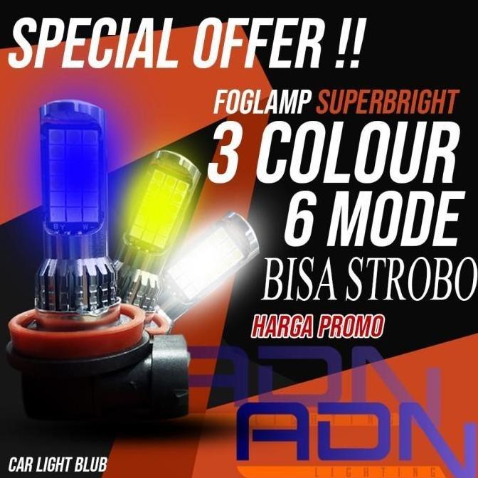 Lampu LED Foglamp mobil ADN H3 H7 H11 H16 HB3 HB4 9005 9006 H27 880 3 WARNA 6 MODE BARU