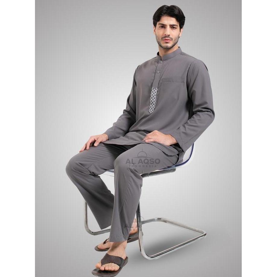 PALING MURAH Al Aqso | TENCEL Kurta Set Baju Koko Setelan Pakistan Premium Dewasa Hitam Lengan Panja