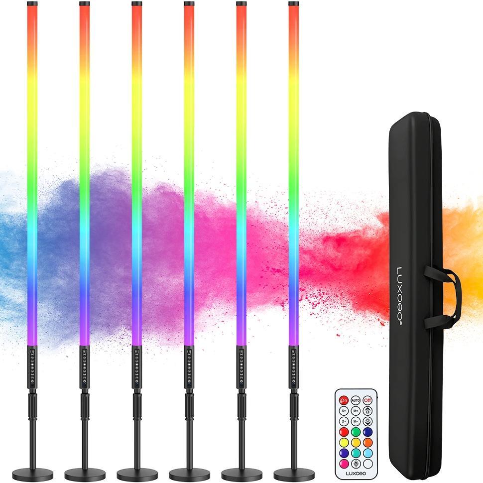 LUXCEO 6pcs Set RGB Light & Tripod, Color Changing Lights for DJ Lighting, Music Club,Stage,Christma