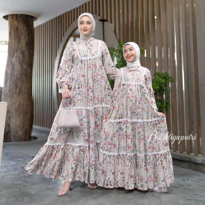 LIFESTYLE Hayvana Renda Dress - Gamis Rempel Renda Dewasa dan Anak Gamis Susun Lengan Balon Pita Gam