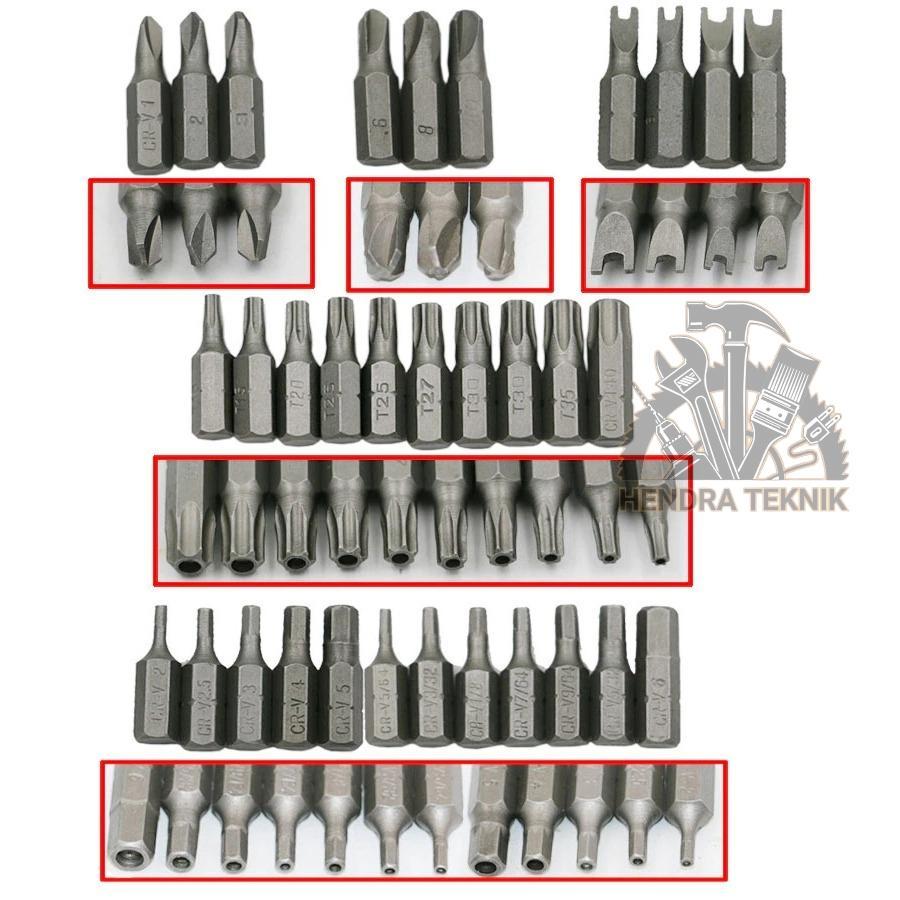 Mata Obeng Set 33Pcs Mata Hex Torx Set Mata Obeng Segi 6 Bintang Crv 25Mm + Extension