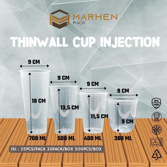 Thinwall Cup Injection Oval 380ml 400ml 500ml 700ml / Gelas Plastik Bahan PP Tebal / Cup PP Injectio