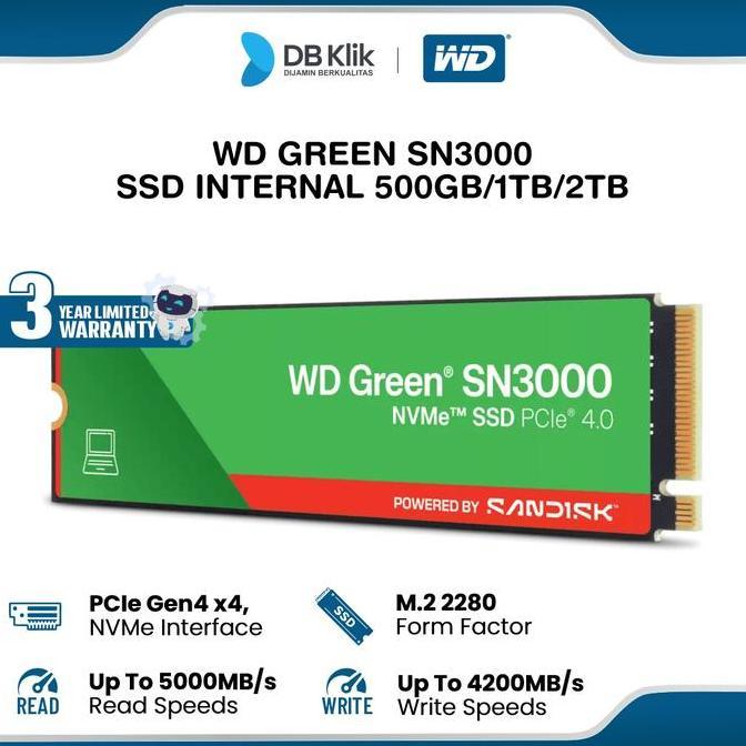 WD Green SN3000 SSD Internal 500GB/1TB/2TB M.2 NVMe PCIe Gen 4