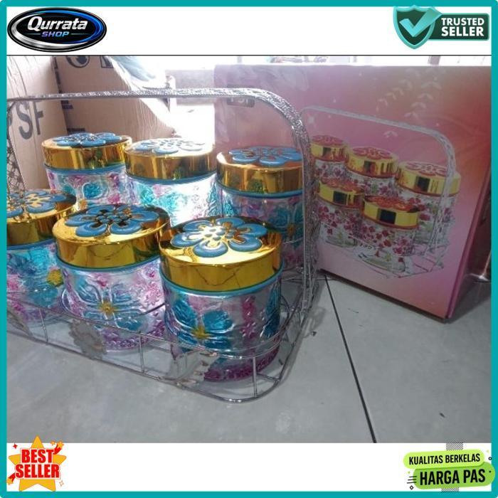 New (4 Kg) Toples Set Kaca Isi 6 Pcs + Keranjang ( Toples Lebaran)