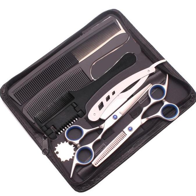 bastimo1 - 2 biutte set gunting rambut 7in1 buffing stainless steel 4cr13 sm675 dengan 2 gunting pis
