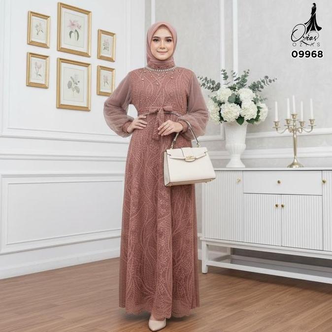 Murah GAMIS OZIAS BROKAT PREMIUM 09968 LD 105 I Gamis Tangan Balon I Gamis Kondangan Muslim Nyaman N