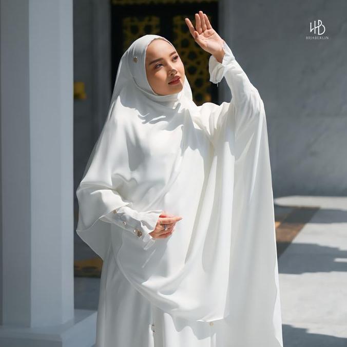 Murah Hijaberlin - Maryam Dress White Set Khimar FK Mazen Anti UV Gamis Syar'i Premium Haji & Umroh 