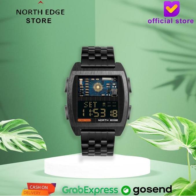 NORTH EDGE CYBER TANK Jam Tangan Pria Tali Rantai Water Resist 50 M