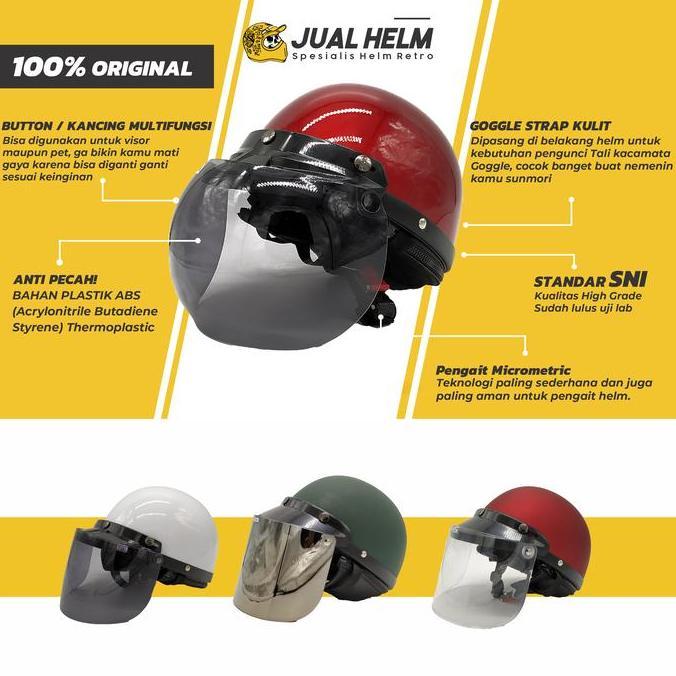 Helm Chips Premium + Kaca Flat Bogo Original (Helm Retro/Helm Chip) murah