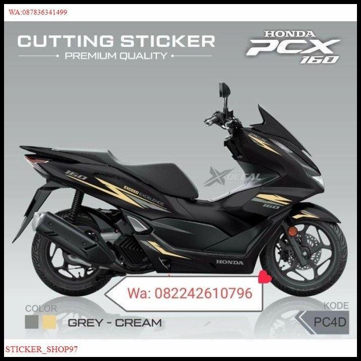 GRATIS ONGKIR STICKER CUTTING STRIPING HONDA NEW PCX 160 HITAM EXCEED GREY-CREAM 
