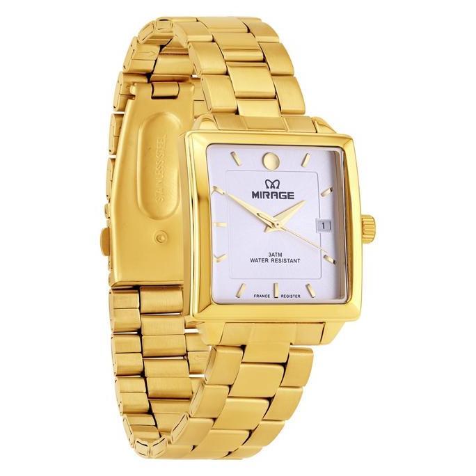 Mirage Watch - Jam Tangan Pria Mewah Analog Anti Air Formal Kasual Gold Segi 8834 M Ori