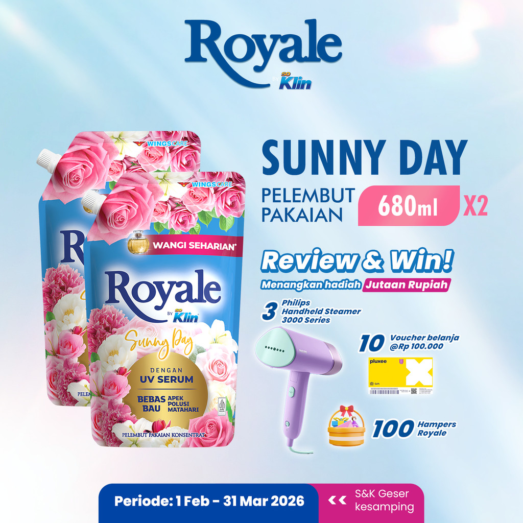 Royale Pelembut dan Pewangi Pakaian Sunny Day Pouch 680 ml x2