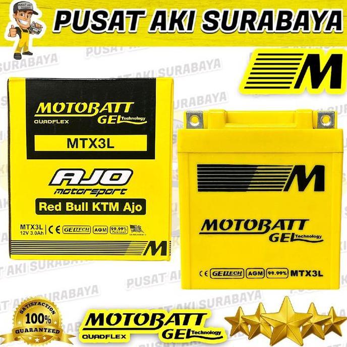 Promo JAMINAN ORI MOTOBATT MTX3L ACCU GEL AKI MOTOR SUZUKI SATRIA HIU SATRIA S KAWASAKI NINJA 150 YA