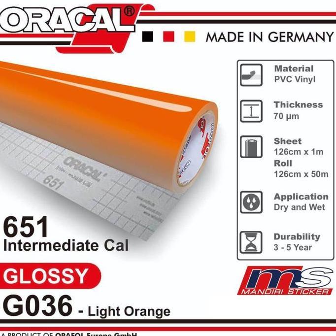 Promo Sticker ORACAL 651 - G036 Light Orange Gloss Cutting Stiker [METERAN] Diskon