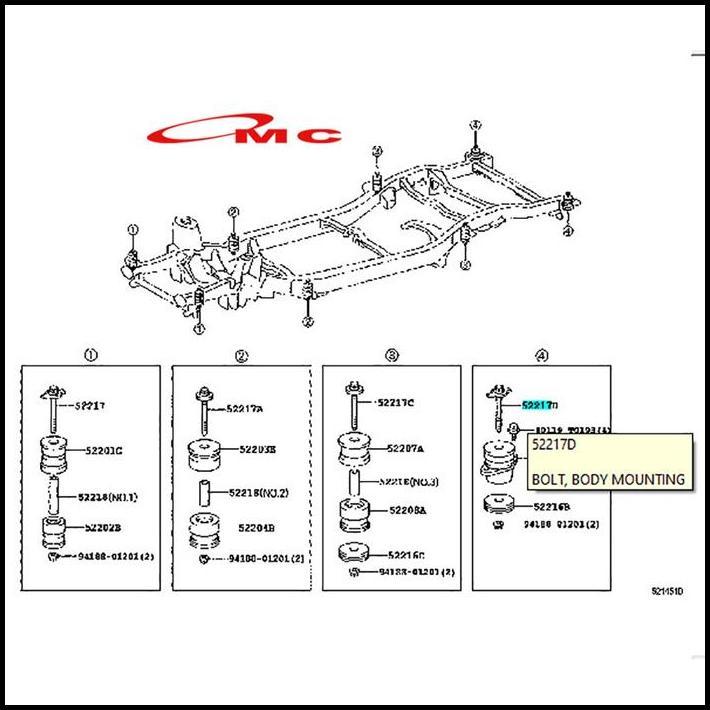 TERBARU BAUT BOLT KARET BODY MOUNTING ORIGINAL TOYOTA KIJANG INNOVA FORTUNER 52217-0K050 BAUT KARET 