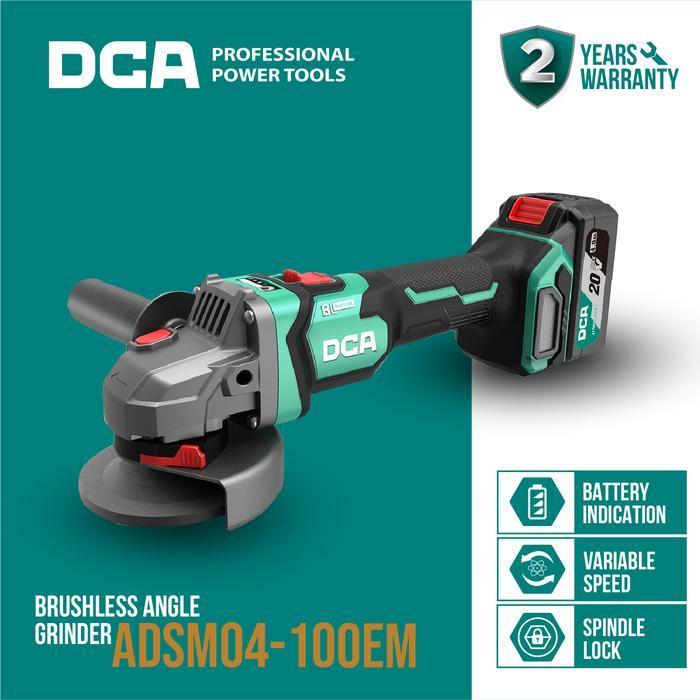 DCA Brushless Angle Grinder / Gerinda Tangan Baterai  20V ADSM04-100EM (FULL SET)