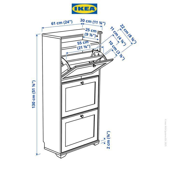 IKEA BRUSALI Kabinet Sepatu dengan 3 Kompartemen Putih 61x30x130cm   Furniture