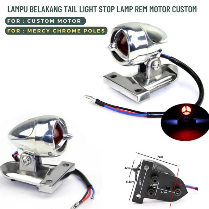 Lampu Belakang Tail Light Stop Lamp Rem Motor Custom Mercy Chrome Terbaru