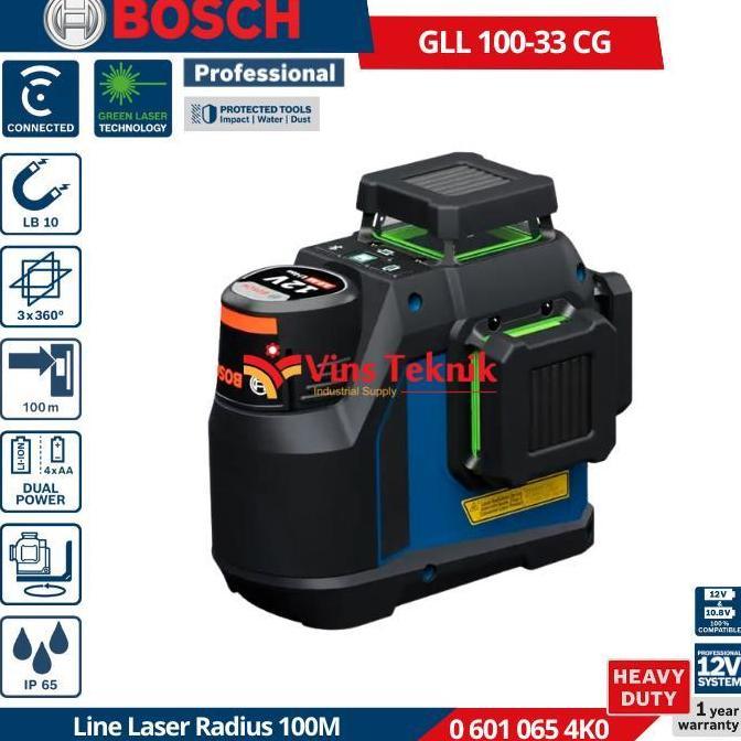 BOSCH GLL 100-33 CG Laser Line Level Waterpass Laser Garis Waterpass Green Laser Line GLL100-33CG