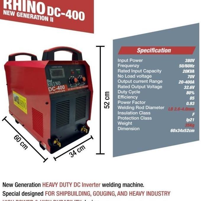 Miliki Rhino Mesin Las Dc 400 Heavy Duty 3 Phase - Dc400 / Dc 400A / Dc400A