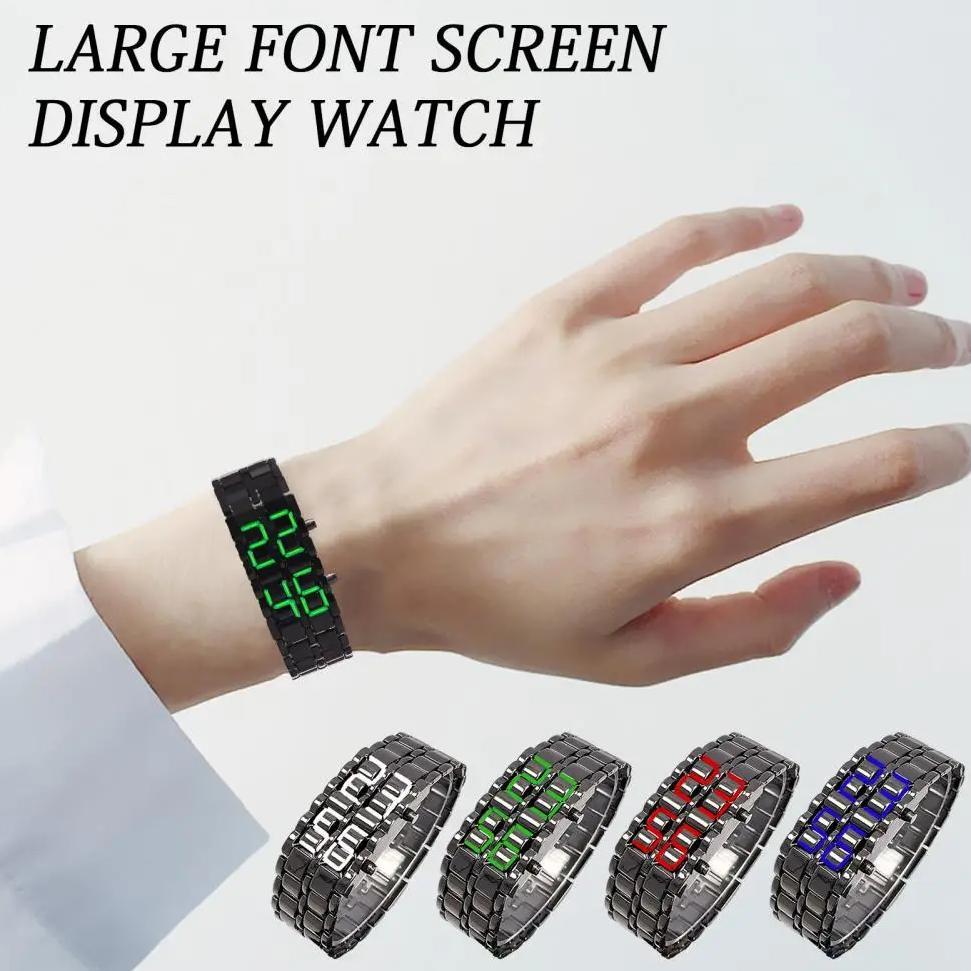 Men Digital Watch Large Screen Electroplated Men Watch Male Binary Steel Band Electronic Sport Watch