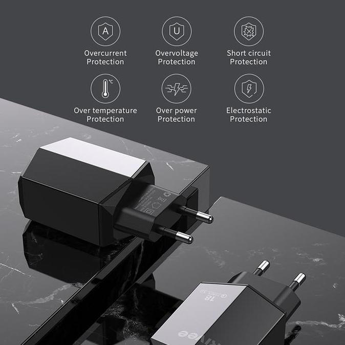 Wall charger KIVEE QC3.0 + PD 18W fast charger light display 5V/3A