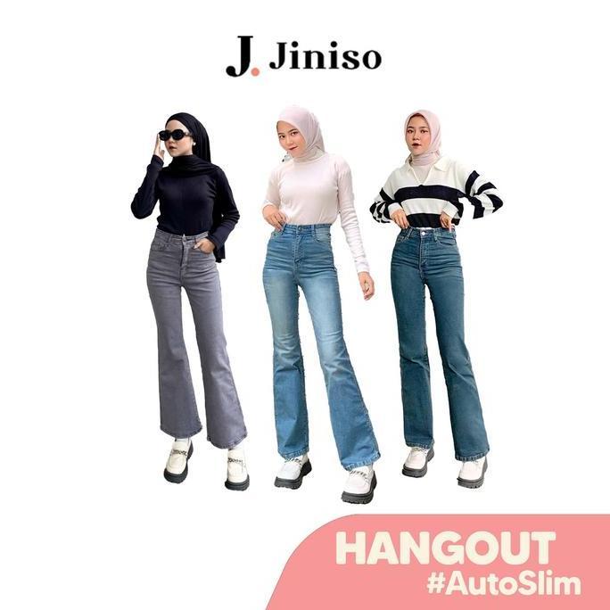HANGOUT - JINISO Stretch Cutbray Pocket Celana Jeans Wanita Highwaist