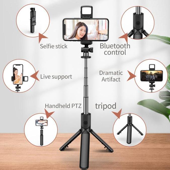 Tongsis Bluetooth LED Flash Portable Selfie+Tripod HP+Remote Control 4