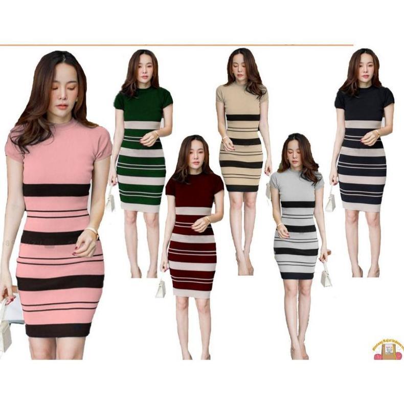DISKON Felice Top Tunik Rajut Atasan Wanita Bahan Rajut Motif Garis Tunik Wanita Atasan