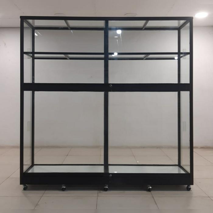 TC ALUMINIUM LE781 200X50X200 S B LEMARI PREMIUM RAK ALUMINIUM TEBAL 3 SUSUN FULL KACA 5 MM BENING S