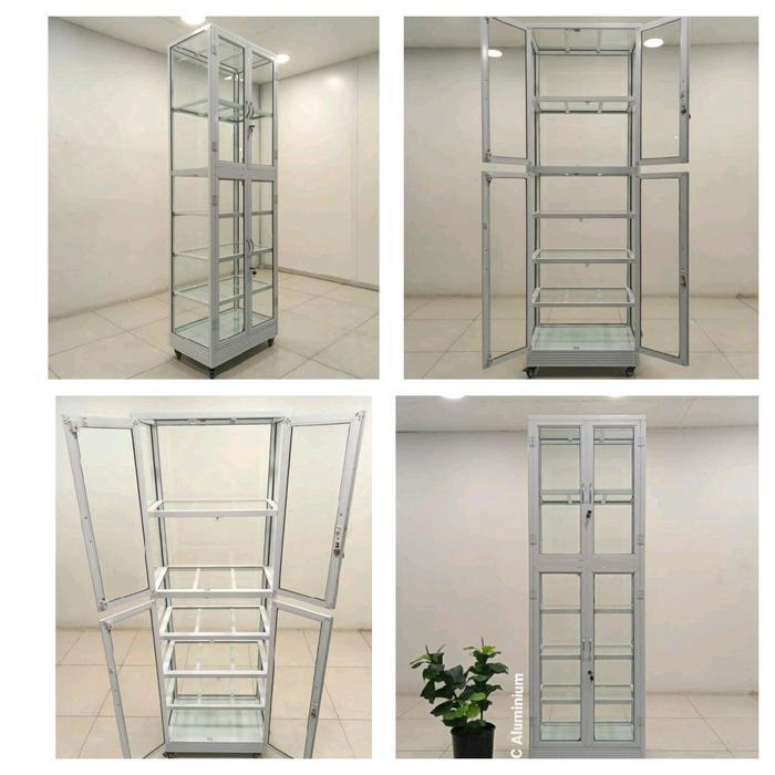 TC ALUMINIUM LE770 65X40X200 W LEMARI PREMIUM 6 SUSUN RAK SERBAGUNA ALUMINUM TEBAL PUTIH FULL KACA 5