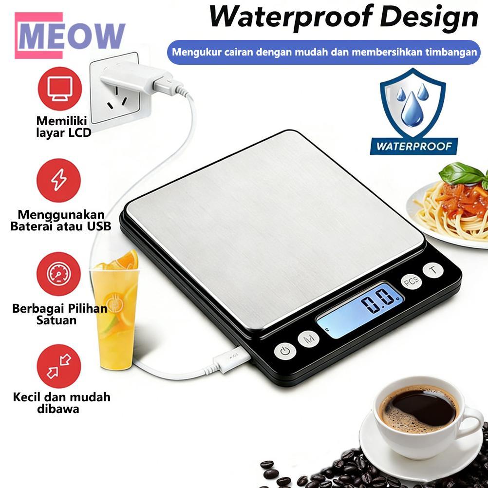 Timbangan Kue Dapur Digital 3Kg/0.1gr USB Rechargeable Akurasi Tinggi Timbangan kopi serbaguna