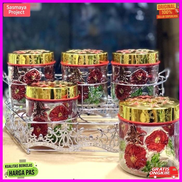 New Toples Kaca Set Isi 5 Pcs + Rak / Toples Set / Toples Lebaran