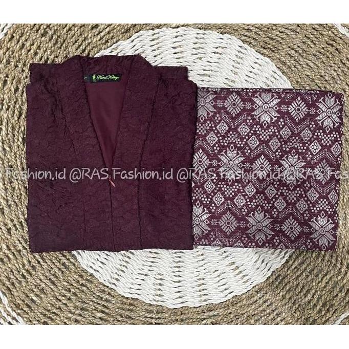 Setelan Kebaya Tunik Long Floy Brokat Kombinasi Rok Songket Lilit Sampai Ukuran Jumbo LD 130 KAL