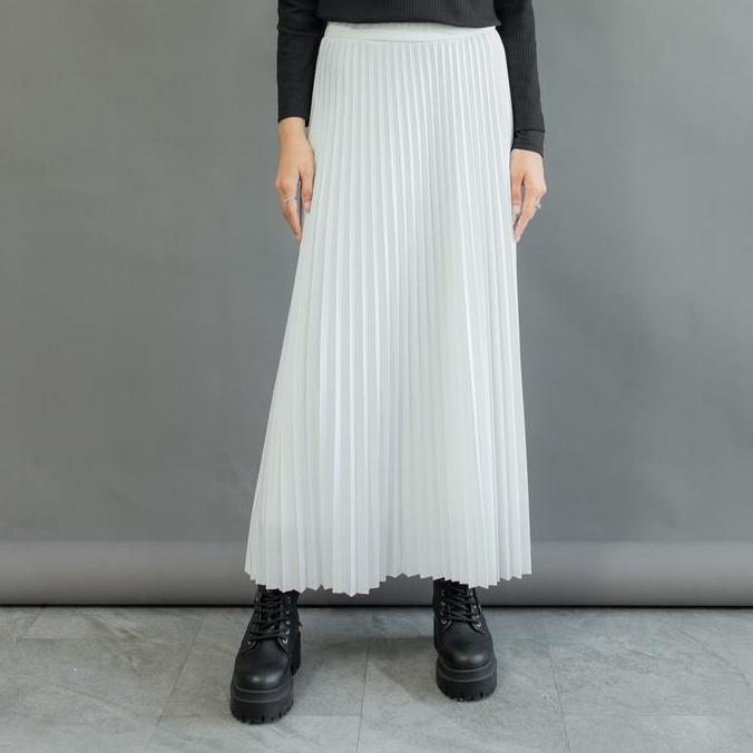 ROK PUTIH PLEATS FULL FURING PRIMA HIJAB OUTFIT (3610) Muslim Wanita Panjang Bawahan Casual