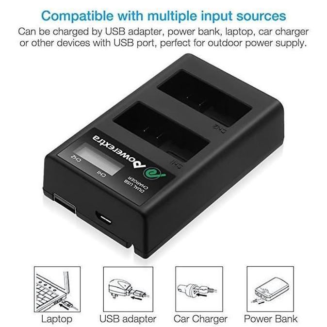 Powerextra Dual Smart Charger Canon Lp-E8 For 60D 70D 80D Etc Best Seller/Best Quality[Original]